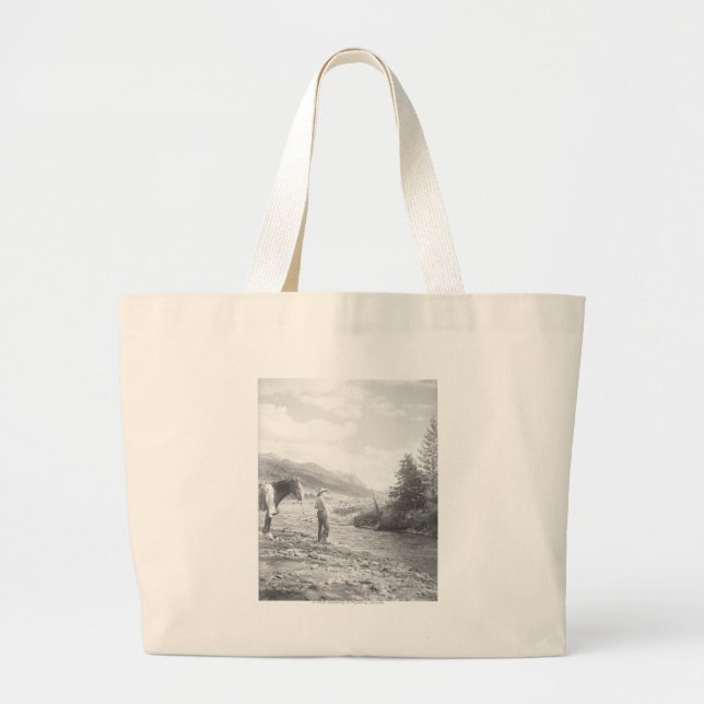 Boy fly fishing. large tote bag (Front)