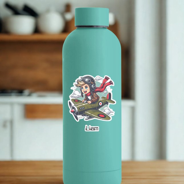 Boy Flying Airplane Clouds Fun Kids Personalized (Creator Uploaded)