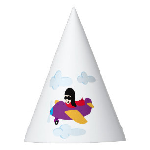Boy flying by plane party hat