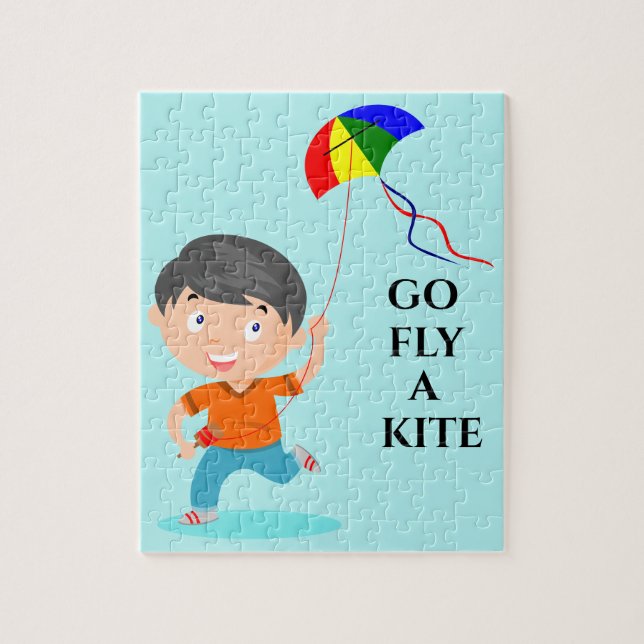 Boy flying kite puzzle. jigsaw puzzle (Vertical)