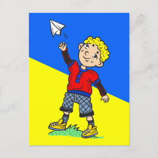 Boy Flying Paper Aeroplane Postcard