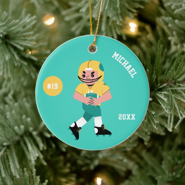 Boy Football Player Name Jersey Number & Year Ceramic Ornament (Tree)