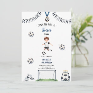 boy football soccer birthday invitation