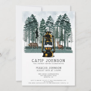 Boy Forest Woodland Camping Birthday Party Invitation