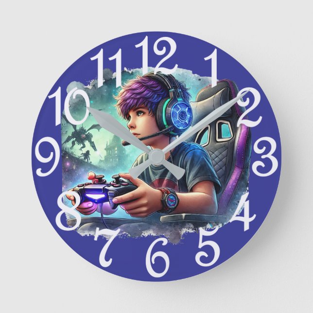 Boy Gamer Round Clock (Front)