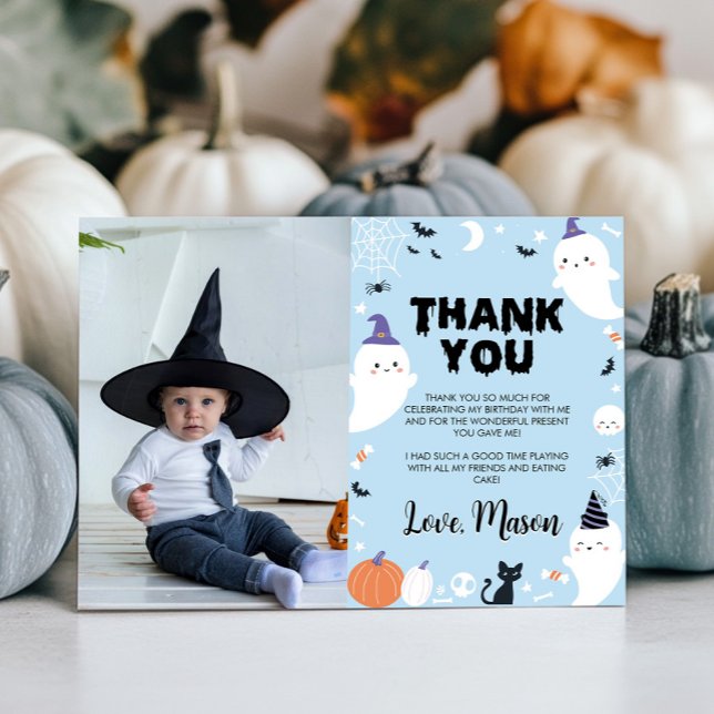 Boy Ghost Birthday Party Photo Thank You Card (Creator Uploaded)