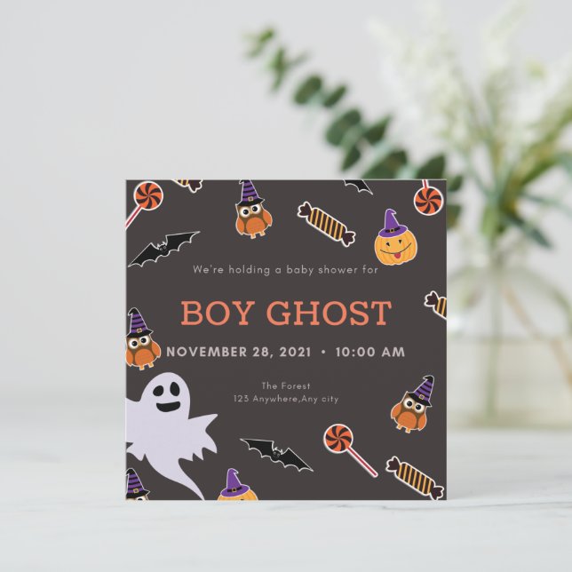 Boy ghost halloween baby shower little boo invitat invitation (Standing Front)