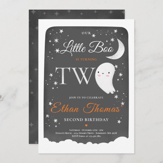 Boy Ghost Little Boo 2nd Birthday Party Halloween Invitation (Front/Back)