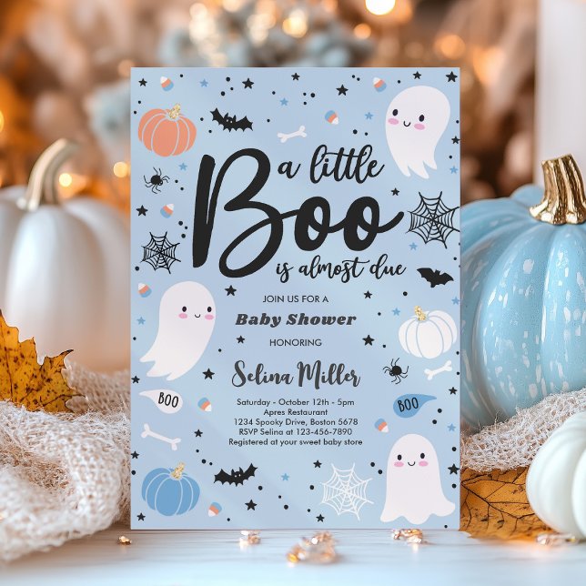 Boy Ghost Little Boo Is Due Halloween Baby Shower Invitation (Creator Uploaded)