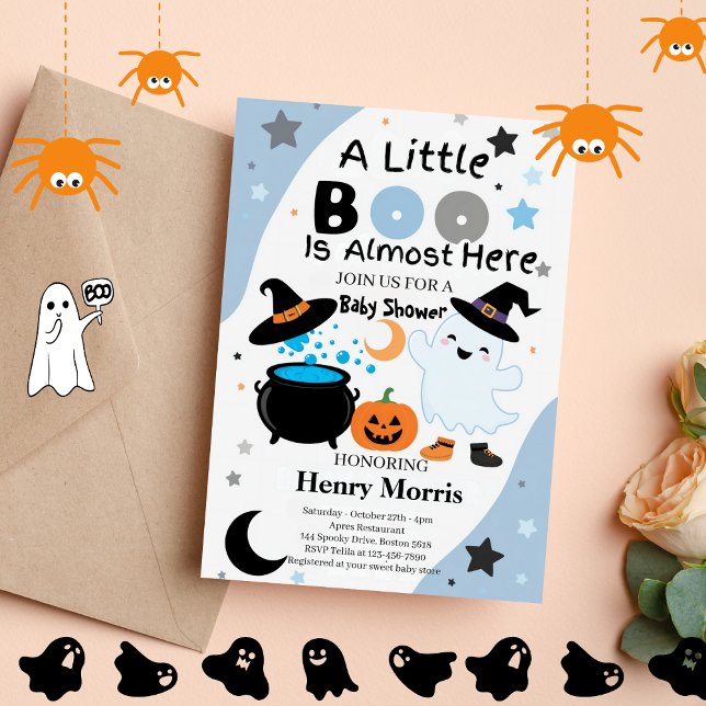 Boy Ghost Little Boo Is here Halloween Baby Shower Invitation (Creator Uploaded)