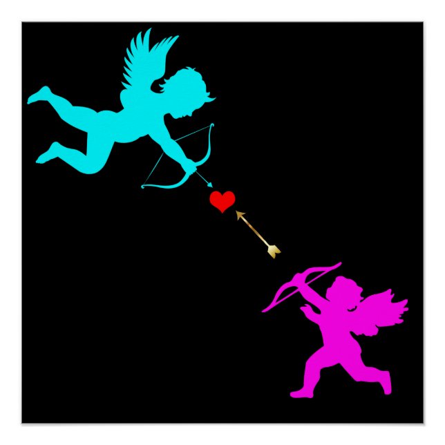 Boy& Gilr Angels Arrow Red Heart Black Poster (Front)