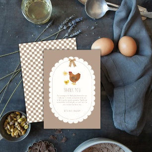 Boy Gingham Cottagecore Hen Chick Baby Shower  Thank You Card