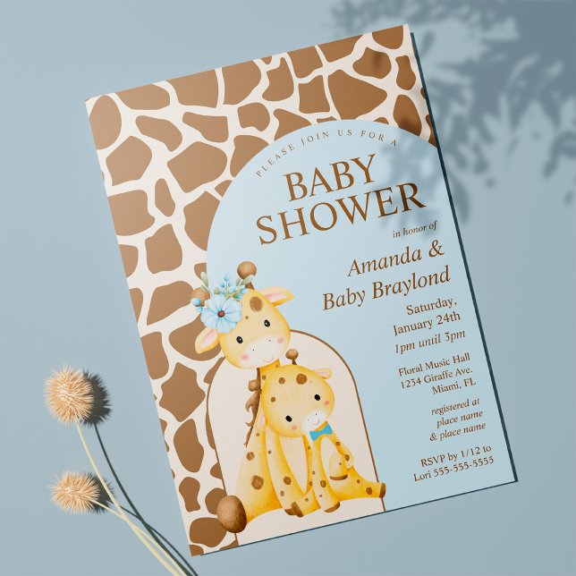 Boy Giraffe Baby Shower Invitation (Creator Uploaded)