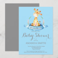 Boy Giraffe Baby Shower Invitation Blue and Grey
