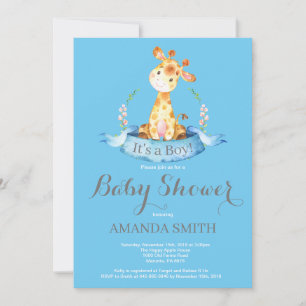 Boy Giraffe Baby Shower Invitation Blue and Grey