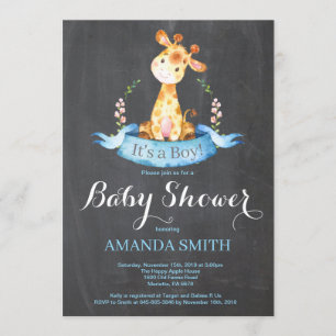 Boy Giraffe Baby Shower Invitation Chalkboard