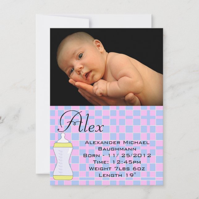 Boy / Girl Baby Blanket Birth Announcement (Front)