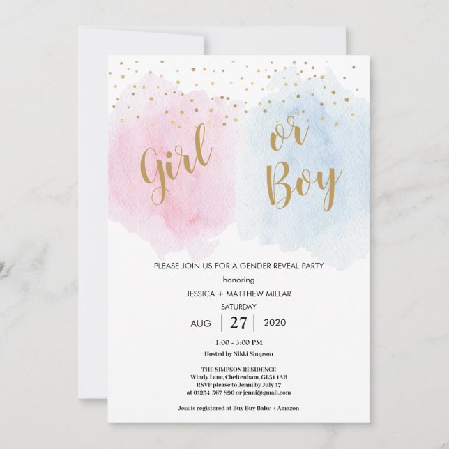 Boy Girl Baby Gender Reveal Invitation  (Front)