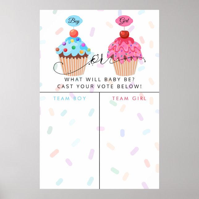 Boy Girl Cupcake Gender Reveal Prediction Sign (Front)