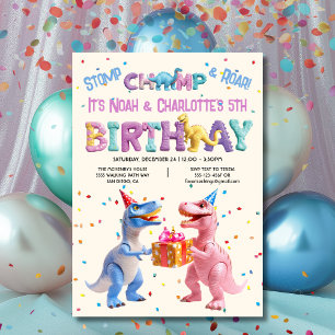 Boy & Girl Dinosaur Birthday Party Invitation