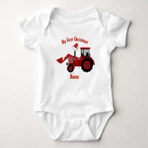 Boy Girl First Christmas Personalised RED TRACTOR Baby Bodysuit