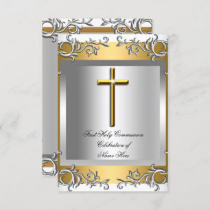 Boy Girl First Holy Communion Silver Gold Invitation