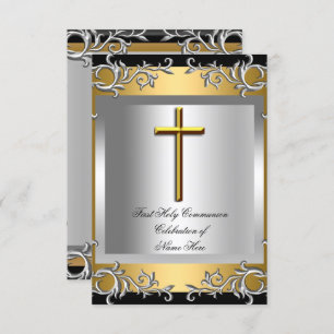 Boy Girl First Holy Communion Silver Gold Small Invitation