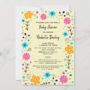 Boy Girl Floral Yellow Cute Baby Shower Invitation