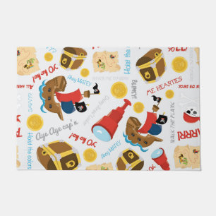 Boy Girl Fun White Party Pirate Pattern Doormat