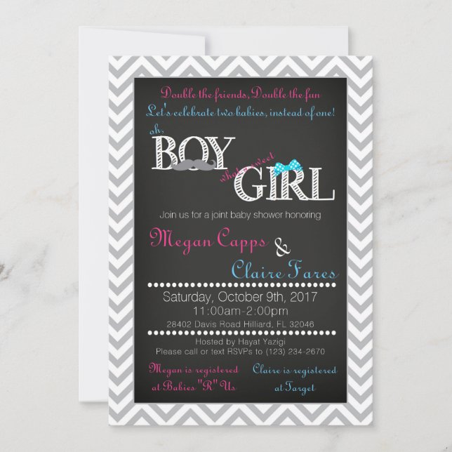 Boy Girl Joint Baby Shower Invitation & Book Card (Front)
