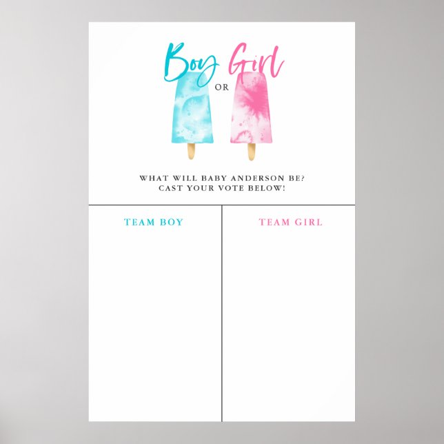 Boy Girl Popsicle Gender Reveal Prediction Sign (Front)