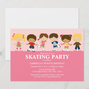 Boy/Girl Skaters   Pink Birthday Party Invite