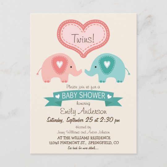 twin baby shower invitations elephants