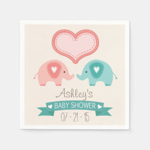 Boy & Girl Twin Pink & Teal Elephants Baby Shower Napkin