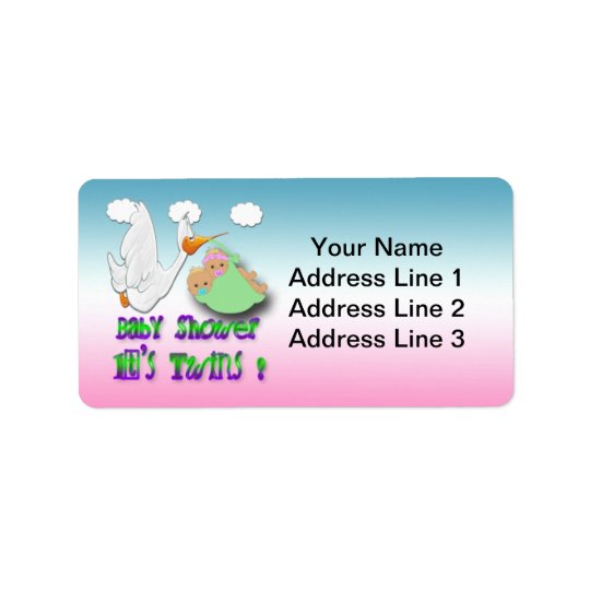 Boy & Girl Twins 2 -Stork Baby Shower Address Labe Address Label