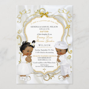 Boy & Girl Twins Baptism Christening Ethnic Invitation