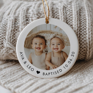 Boy Girl Twins Baptism Photo Keepsake Ceramic Ornament