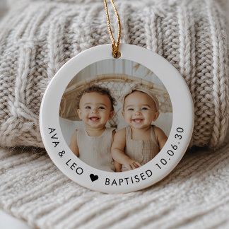 Boy Girl Twins Baptism Photo Keepsake Ceramic Ornament