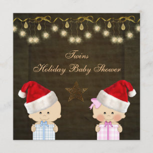 Boy & Girl Twins Christmas Baby Shower Invitation