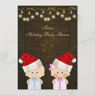 Boy & Girl Twins Christmas Baby Shower Invitation