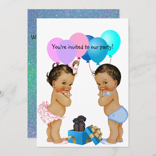 Boy Girl Twins Dachshund Party Invitation (Front/Back)