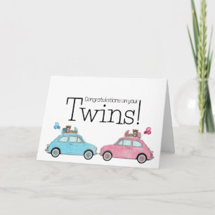 Boy/Girl Twins Fiat 500 Congratulations Card