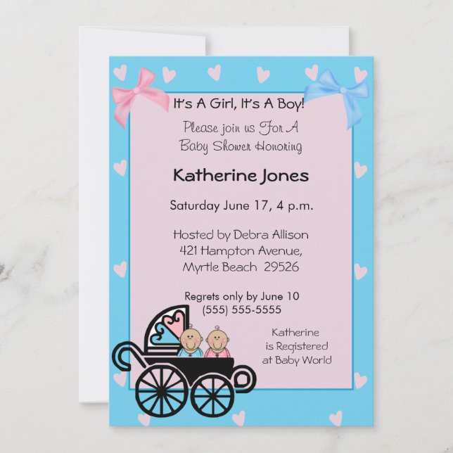 Boy Girl Twins Shower Invitations (Front)
