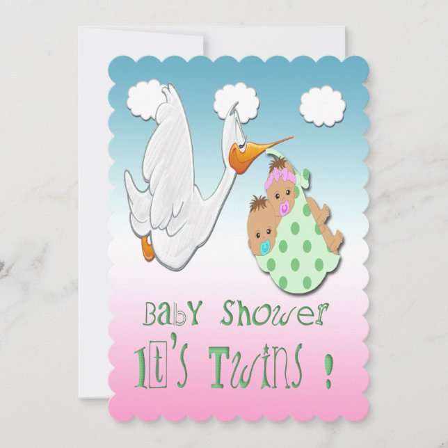Boy & Girl Twins - Stork Baby Shower Invitation (Front)