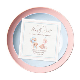 Boy Girl Twins Teddy Bear Baby Shower Napkin
