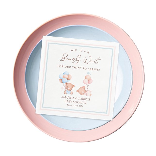 Boy Girl Twins Teddy Bear Baby Shower Napkin (Creator Uploaded)