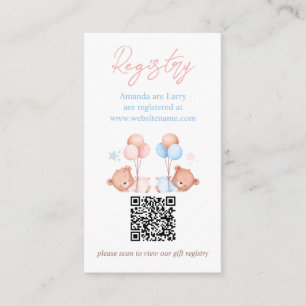 Boy Girl Twins Teddy Bear Baby Shower Registry Enclosure Card