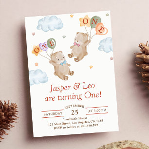 Boy Girl Twins - Teddy Bears Party Birthday Invitation