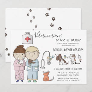 Boy & Girl Veterinary Themed Kids Party Invitation