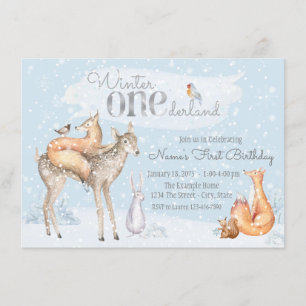 Boy Girl Winter ONEderland Woodland First Birthday Invitation